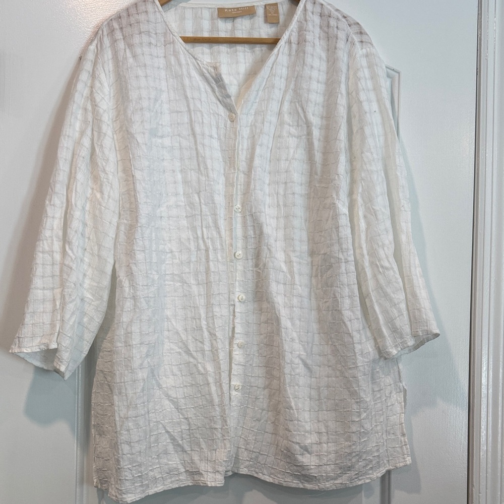 Kate Hill Ivory Textured Cotton Blouse Size 1X